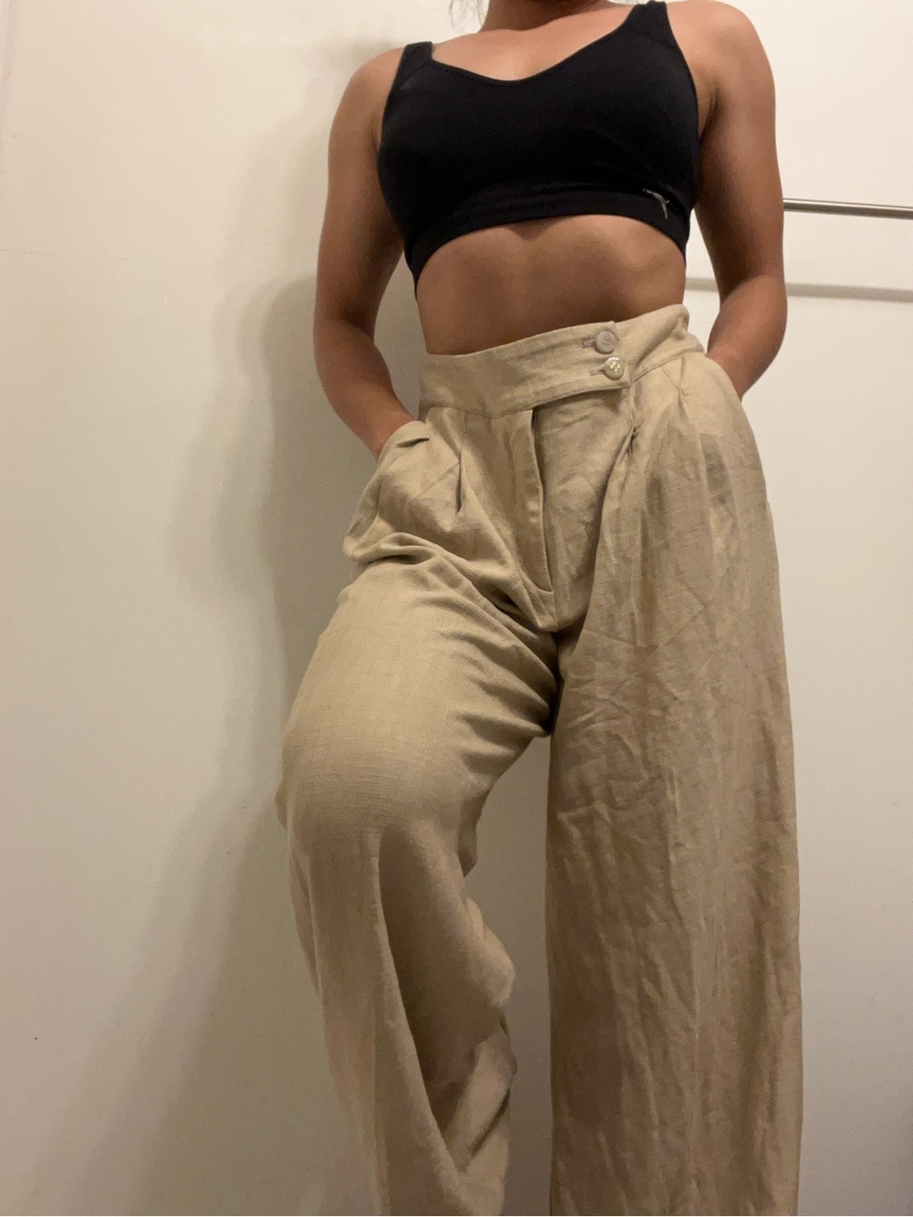 Veronica Beard Beige High-Waist Wide-Leg Pants size 10